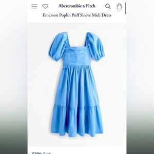 Abercrombie & Fitch, Blue Emerson Poplin Puff Sleeve Midi Dress